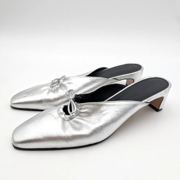 Alohas 50mm Amar Metallic Leather Mules Pumps Women's Silver Size US9 EU39 - Picture 1 of 14